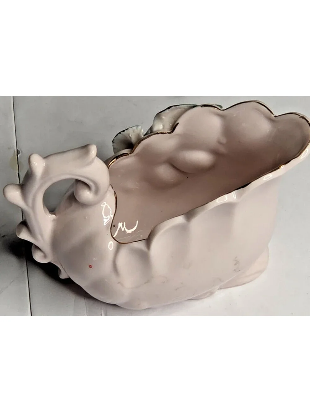 Vintage RELCO Japan Pink Swan Planter Cherries Gold Trim Hand Painted